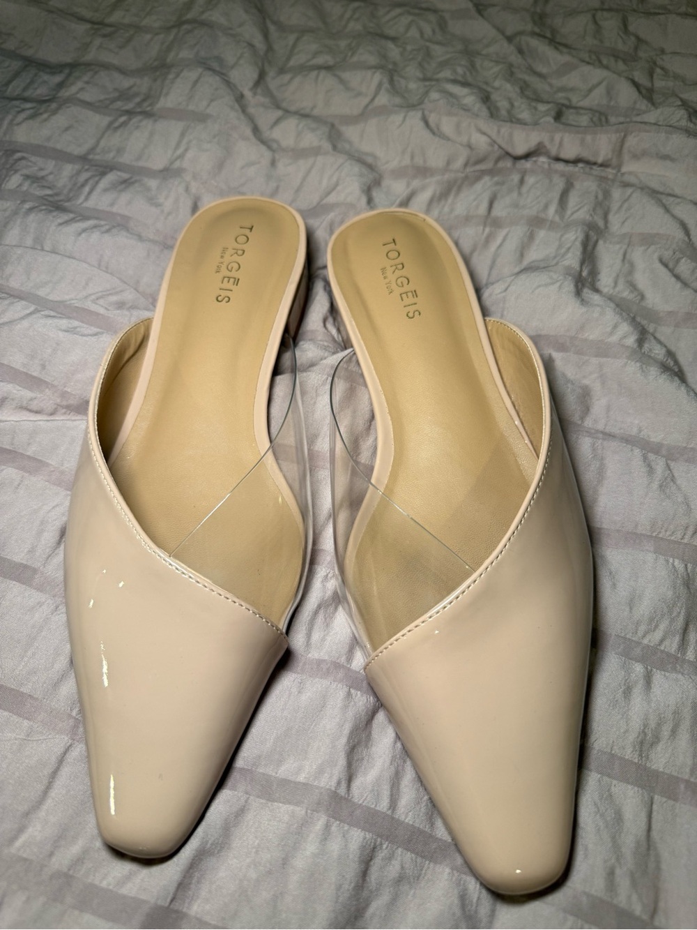 Torgeis Women's Nude/Clear Flat Mules